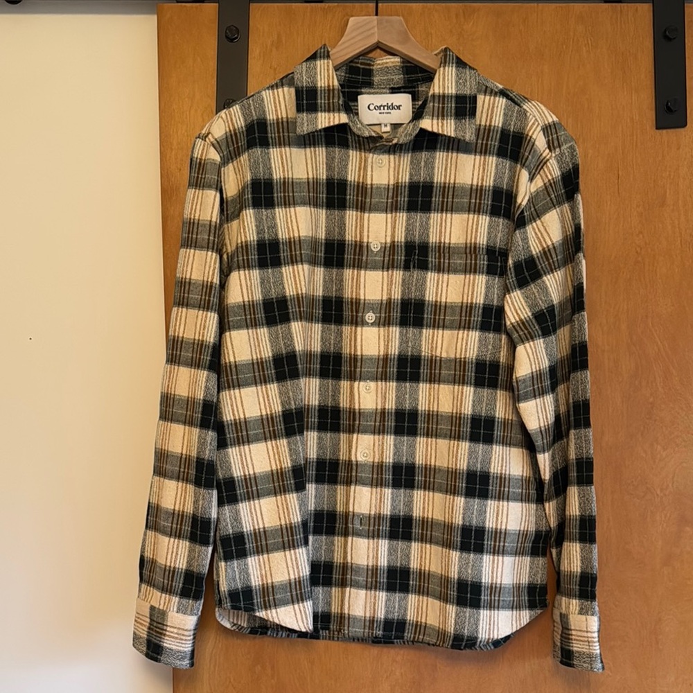 Men's Corridor NYC Plaid Shirt - Black and Beige